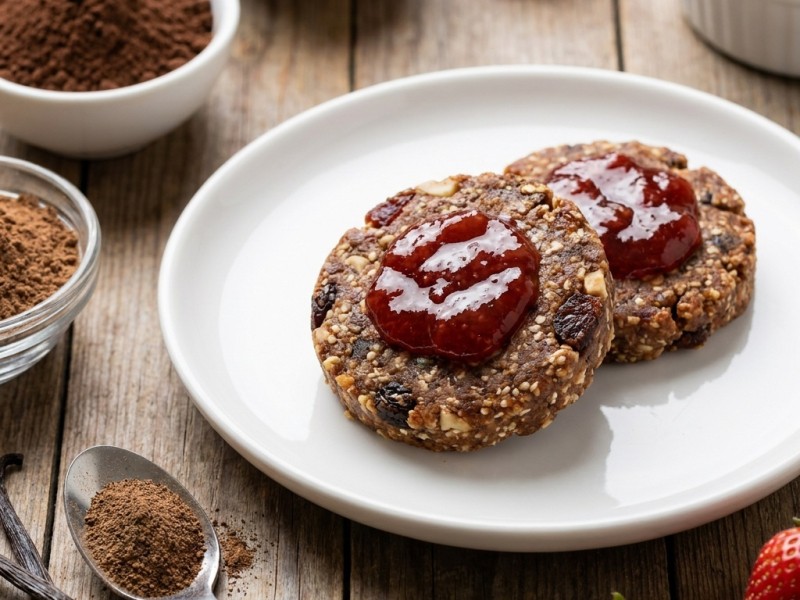 Raw date cookies with no-cook strawberry jam