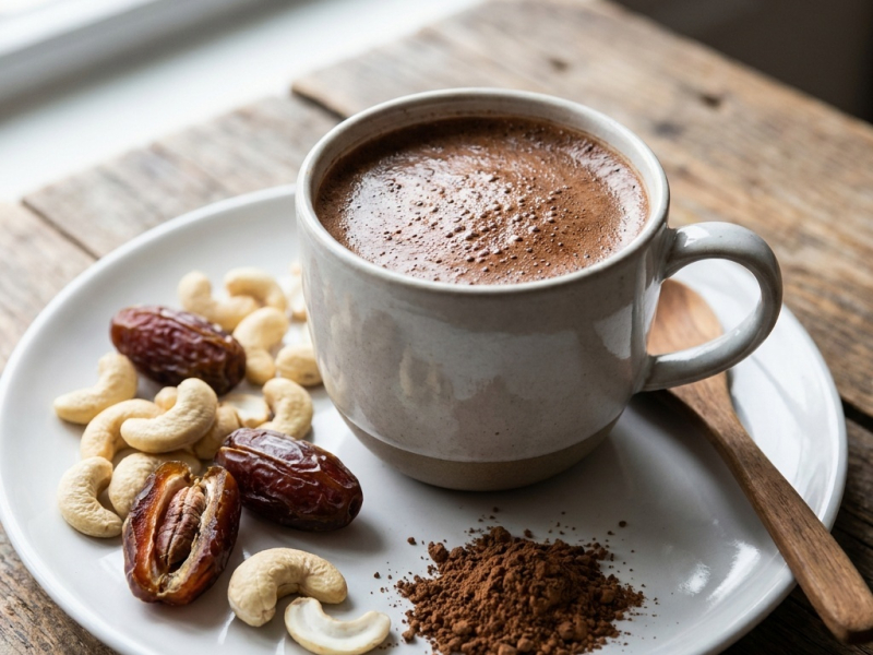 Raw hot chocolate with cashew cream and cacao