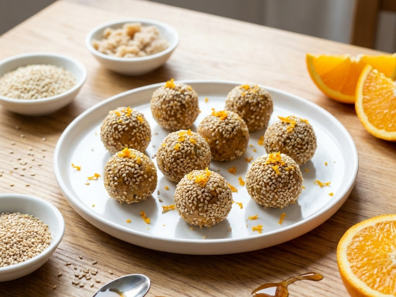 Bouchées sésame-orange au miel et à la pulpe d'amande