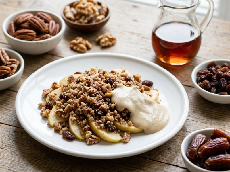 Crumble cru aux pommes et crème de cajou au miel