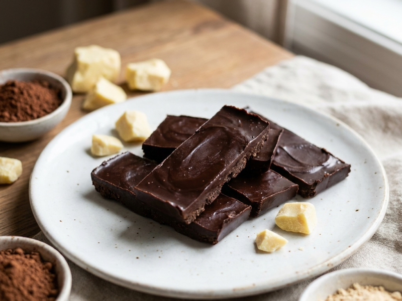 Barres de chocolat cru à la maca, au mesquite et au pollen