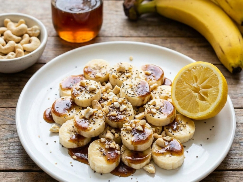 Bananes du petit-déjeuner au miel épicé et crème de cajou