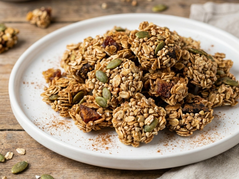 Granola cru au potiron, sarrasin et épices d'automne