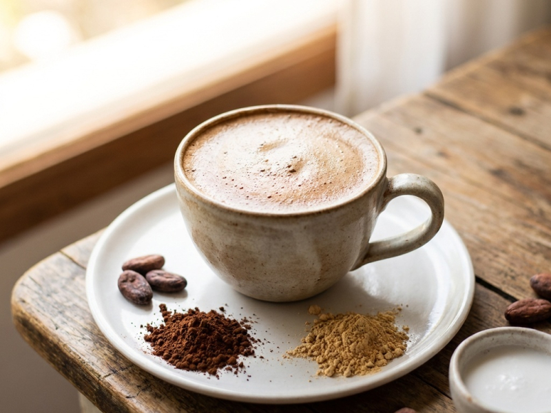 Cappuccino de cacao cru à la maca et à la cannelle