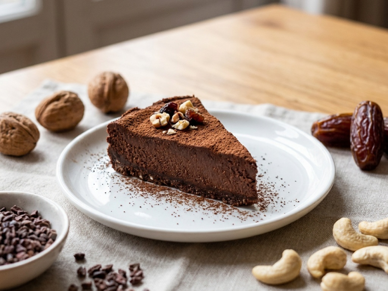 Gâteau cru au chocolat, cajou et dattes