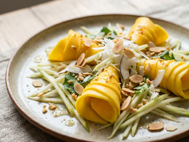 Cônes crus à la mangue et salade de papaye verte