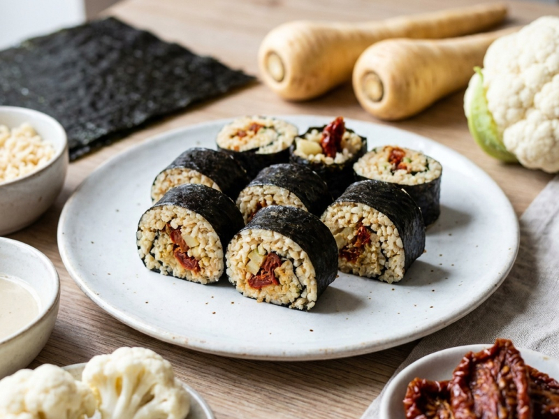 Makis crus au riz de panais et aux tomates séchées