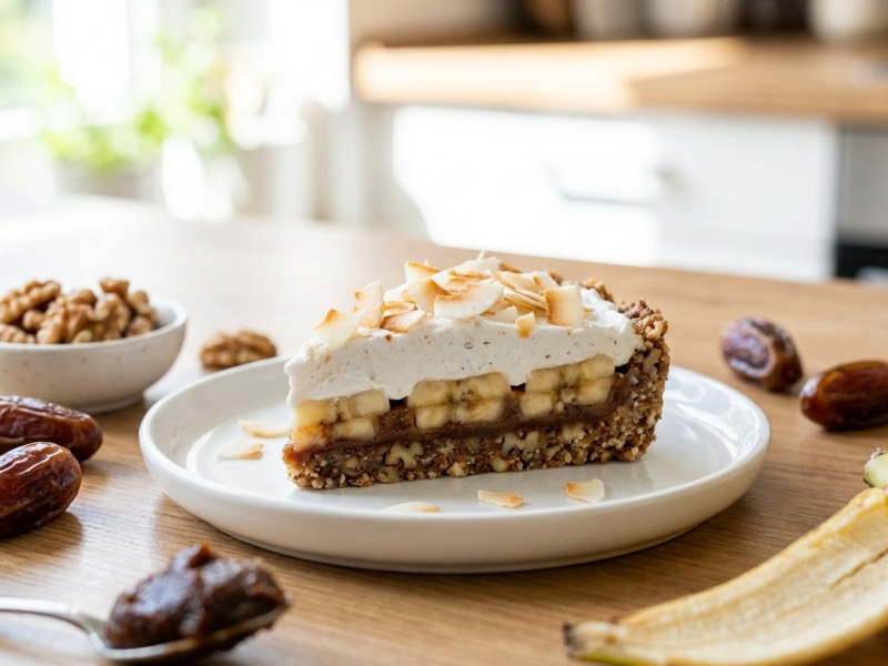 Banoffee pie cru aux noix, dattes, banane et coco