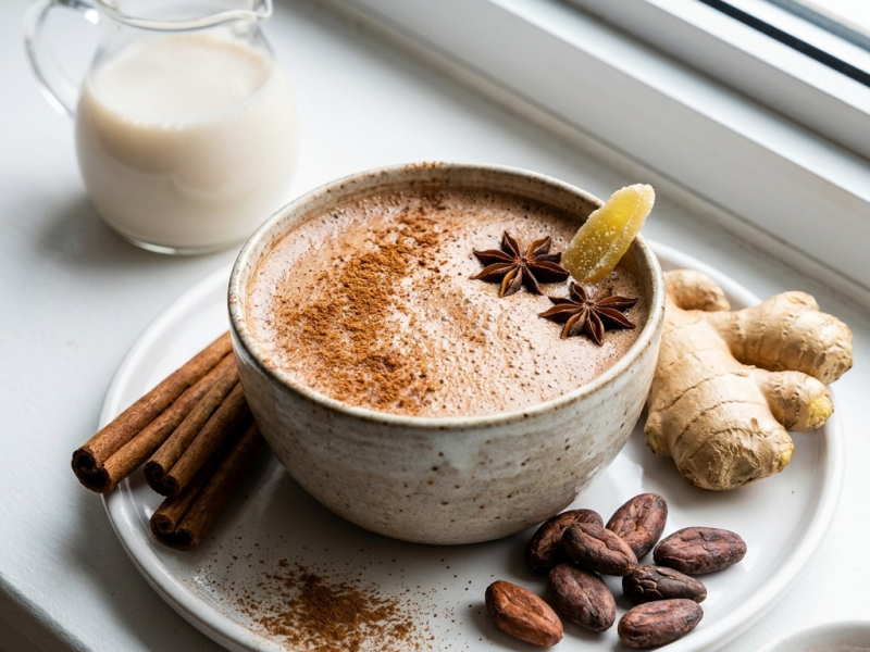 Chocolat chaud épicé, gingembre et cannelle
