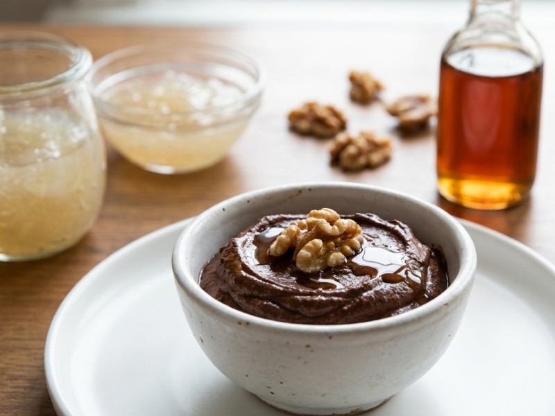 Mousse crue au chocolat noir et noix