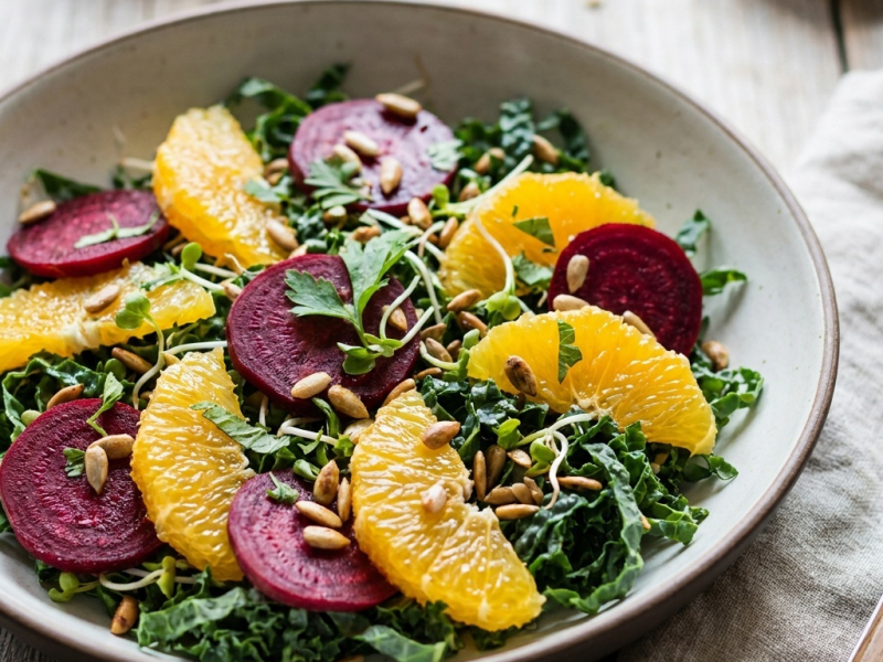 Salade de betteraves crues, orange et kale
