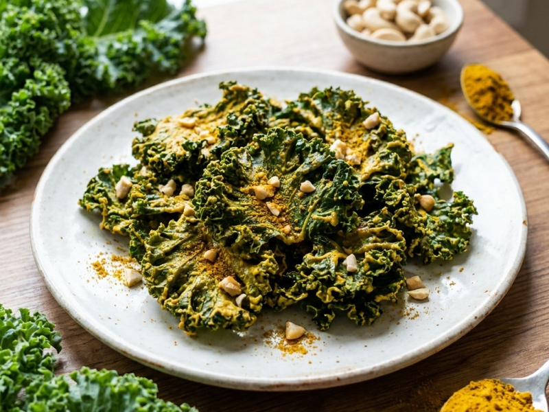 Chips de kale crues au curry