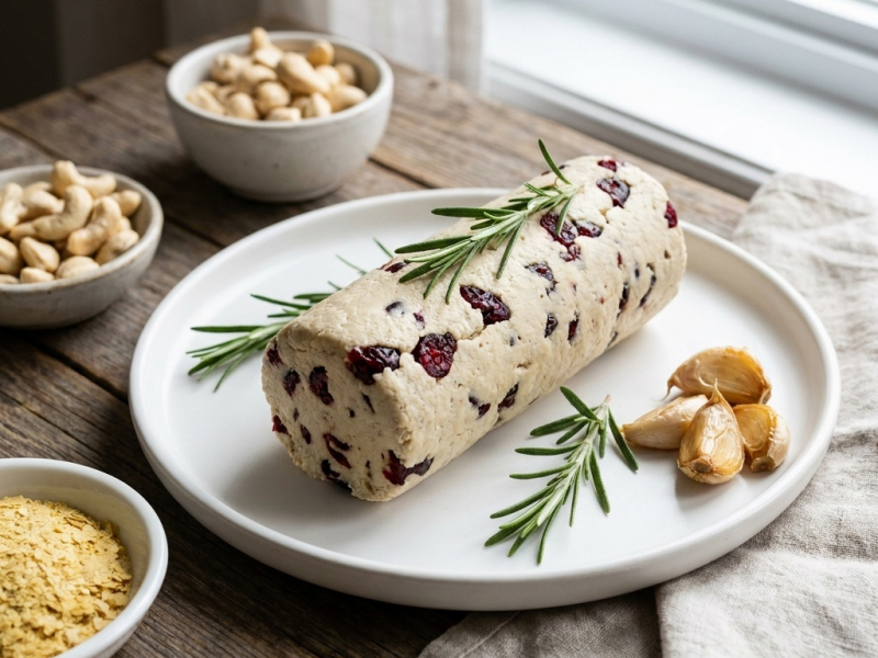 Bûche de fromage cru cajou, canneberge et romarin