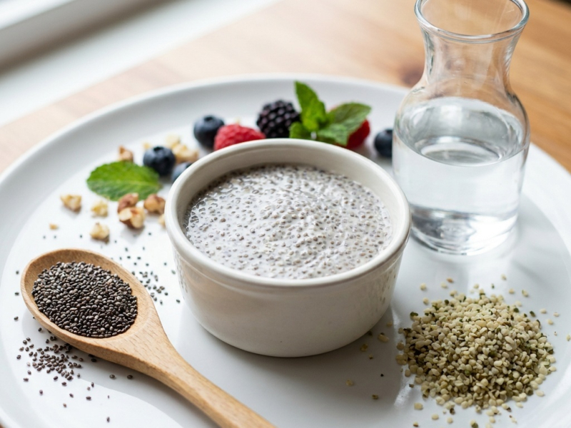 Pudding de chia au chanvre et aux dattes