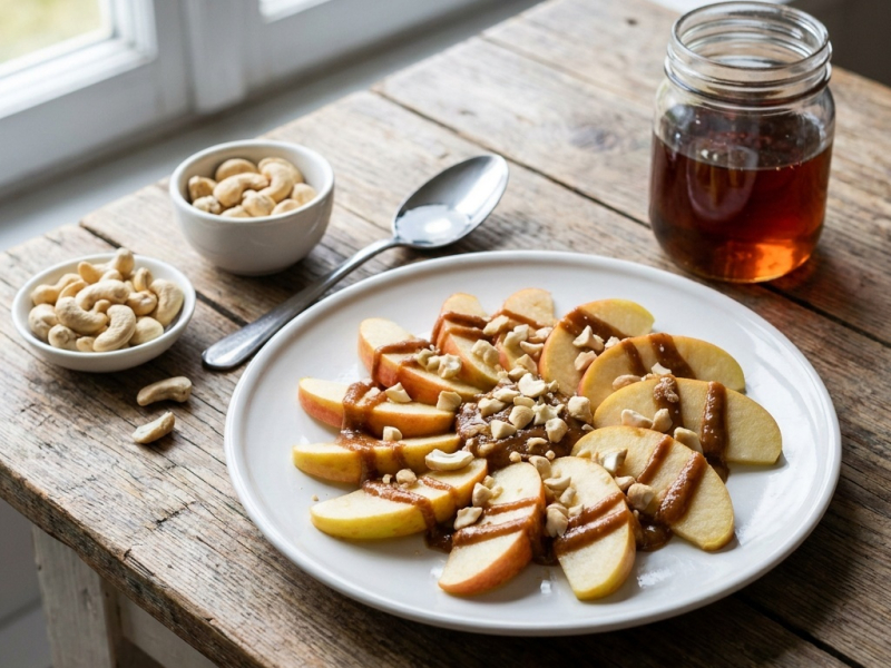 Pommes au caramel de cajou et miel, sans cuisson
