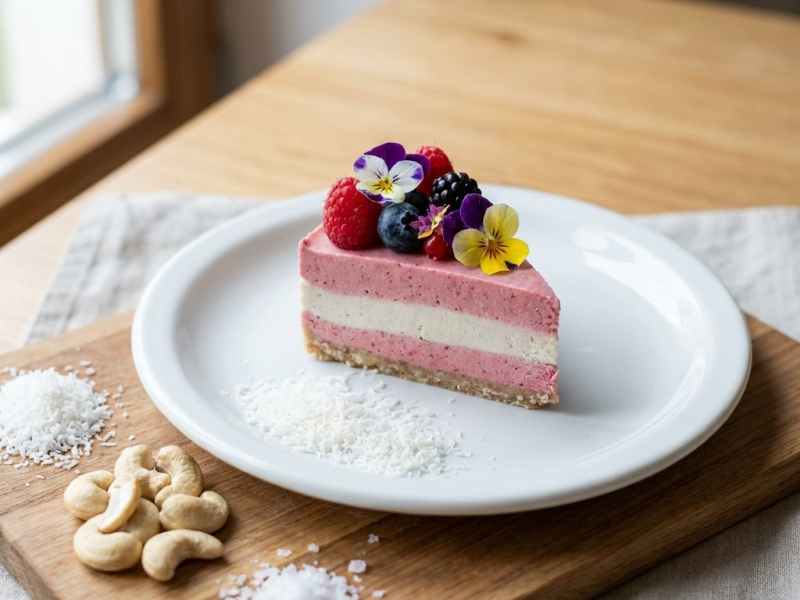 Roher Erdbeer-Vanille-Kuchen mit Cashewkernen