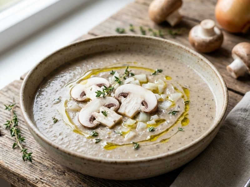 Soupe crémeuse aux champignons marinés