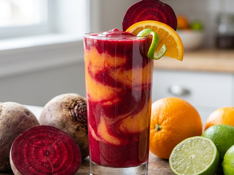 Smoothie betterave crue, orange et citron vert