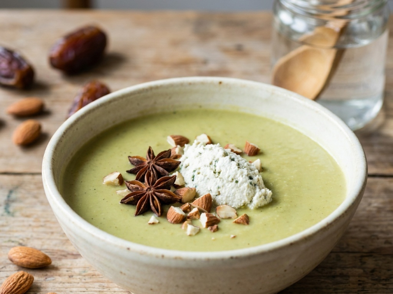 Soupe crue pomme-fenouil et fromage de graines de courge