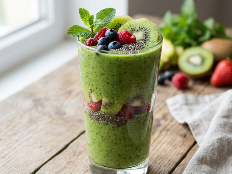 Smoothie vert poire, banane et coriandre fraîche