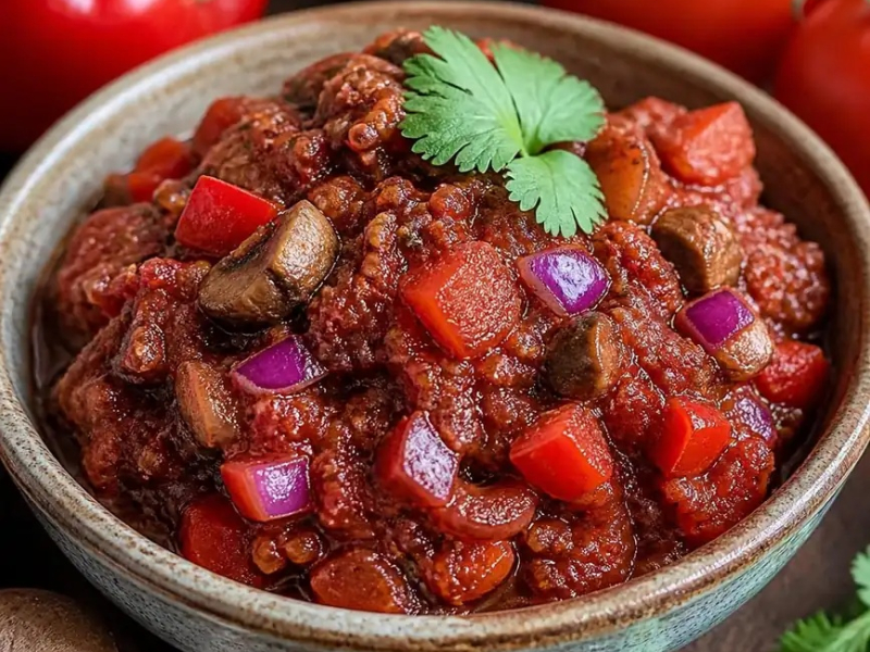 Rohkost-Chili mit Portobello-Pilzen