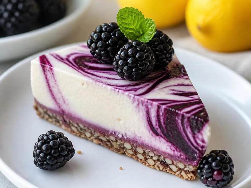 Rohkost-Cheesecake mit Zitrone und Brombeeren