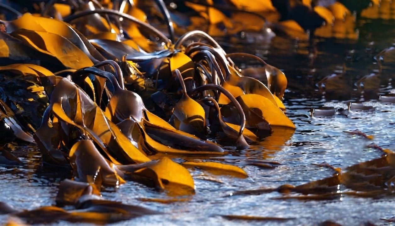 Algues kombu flottant à la surface de l’eau